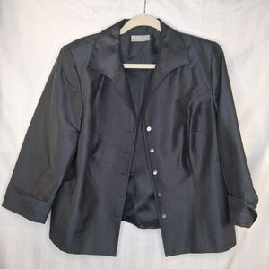 Kate Hill Woman Black Silk Jacket/Blazer Size 16W Fully Lined 3/4 Sleeve